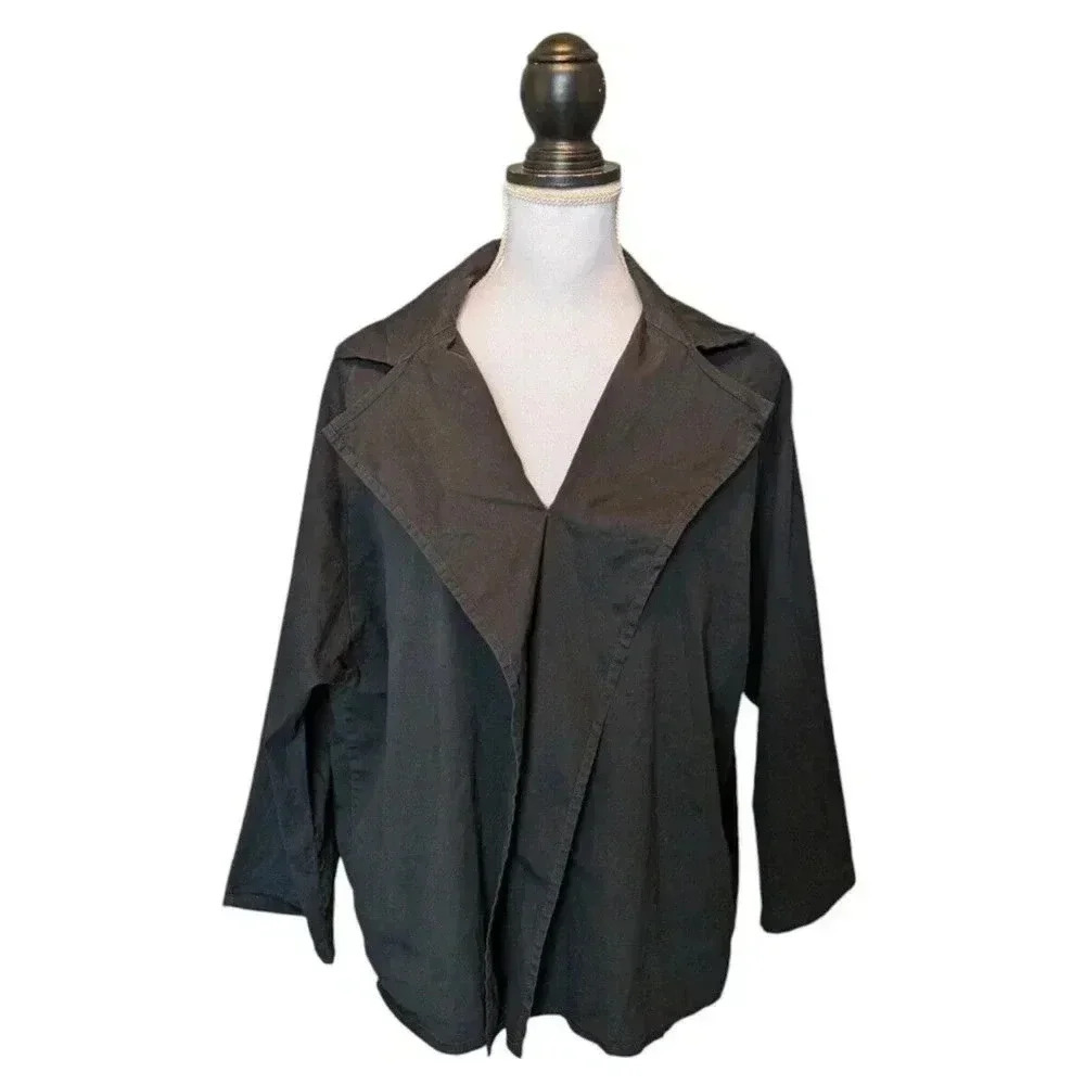 Planet By Lauren G Black Swing Blouse Top V Neck One Size 100% Cotton Made USA